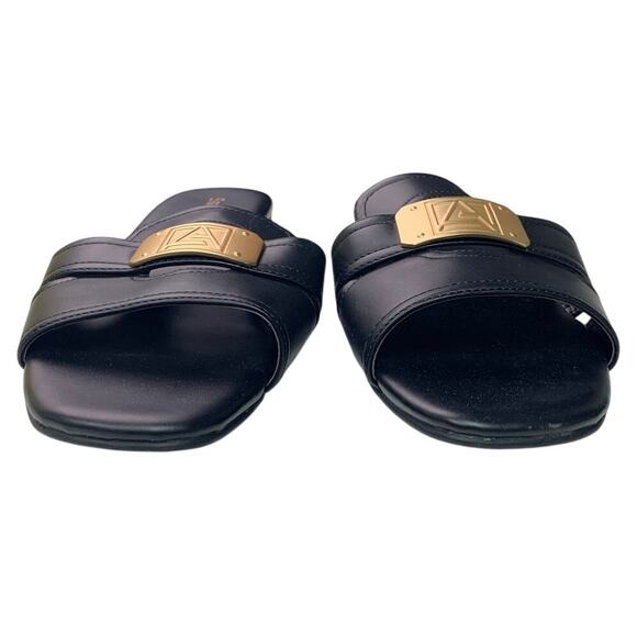 Stratuxx Kaze Womens Size 7 Black Gold Sandal Flats Square Open Toe Shoes - Picture 4 of 5